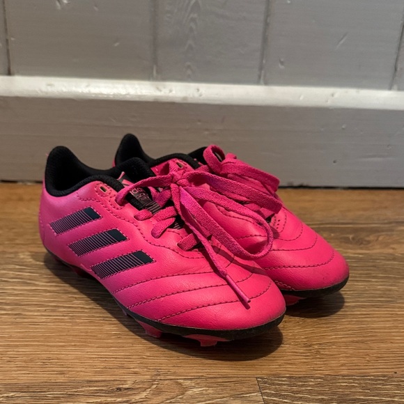 Youth Adidas Fuchsia Soccer Cleats with Black Stripes - Picture 1 of 5